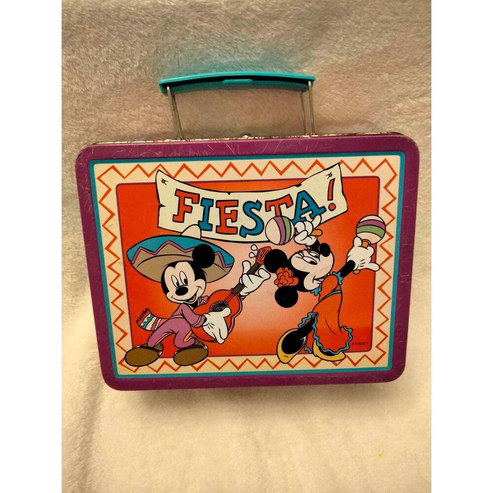 Vintage Disney Mickey & Minnie Mouse 1999 Fiesta metal lunch box